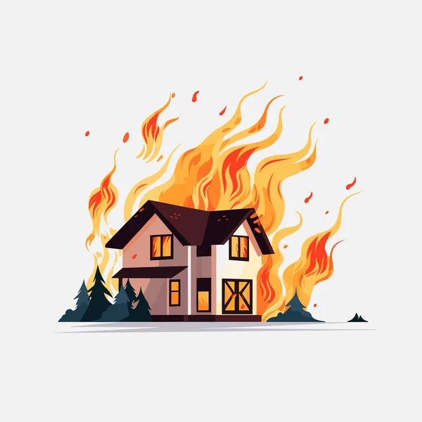 Casa Fuego Vector Plano Minimalista Ilustración Aislada — Archivo Imágenes Vectoriales