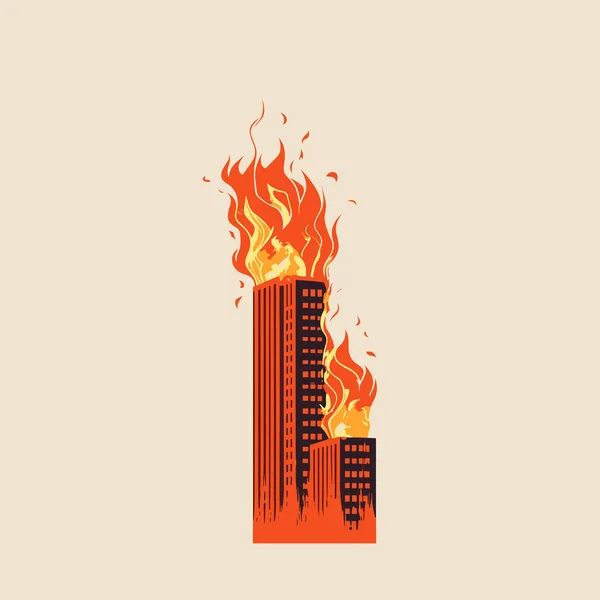 Ουρανοξύστης Στην Πυρκαγιά Διάνυσμα Επίπεδη Μινιμαλιστική Απομονωμένη Εικόνα — Διανυσματικό Αρχείο