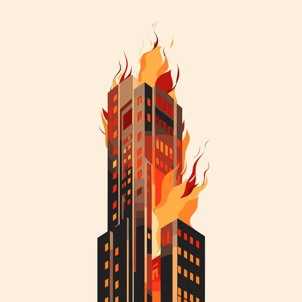 Ουρανοξύστης Στην Πυρκαγιά Διάνυσμα Επίπεδη Μινιμαλιστική Απομονωμένη Εικόνα — Διανυσματικό Αρχείο