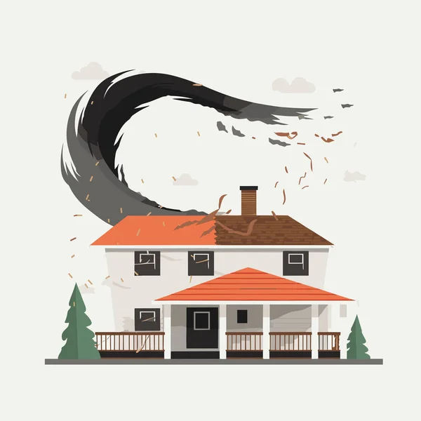 Tornádo Ničení Domu Trhání Střechy Sebe Vektor Izolované Ilustrace — Stockový vektor