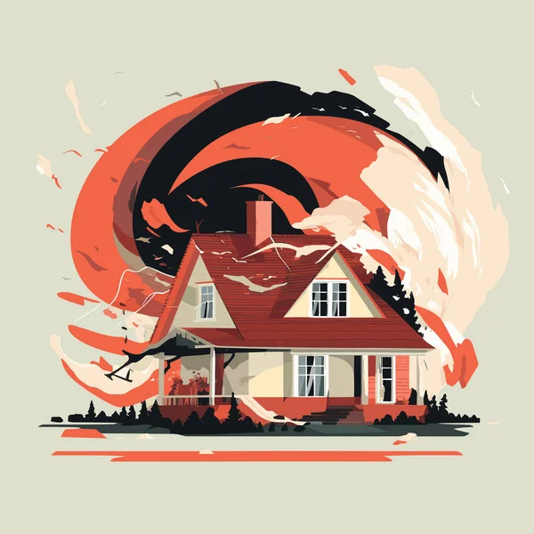 Tornado Distruggendo Casa Lacerazione Tetto Vettoriale Isolato Illustrazione — Vettoriale Stock
