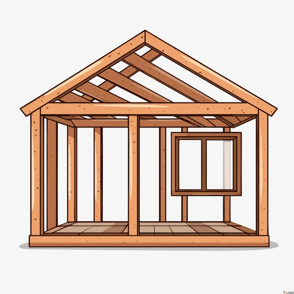 木製の家のフレーム ベクトル平らな最小限に分離されたイラスト — ストックベクタ