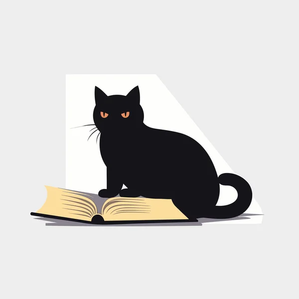 Cat Sitting Book Vector Flat Minimalistic Isolated Illustration — Stock Vector