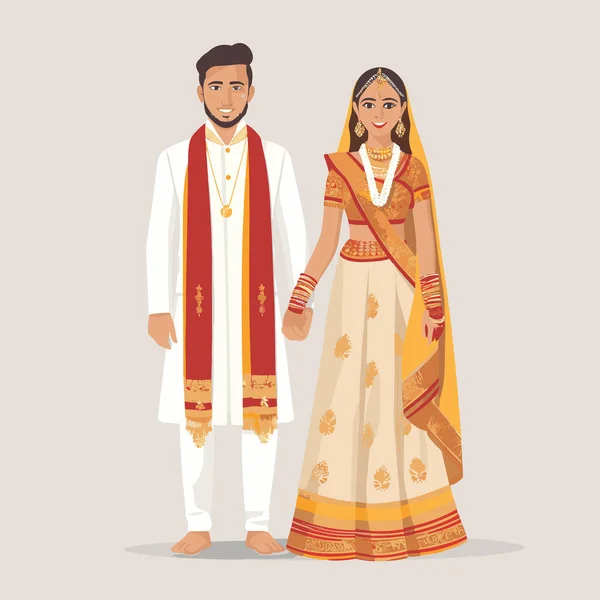 Vektor Pernikahan India Ilustrasi Terisolasi Minimalistik Rata - Stok Vektor