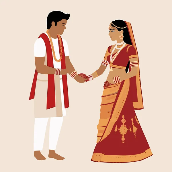 Indyjski Wektor Ślubu Płaskie Minimalistyczne Izolowane Ilustracji — Wektor stockowy