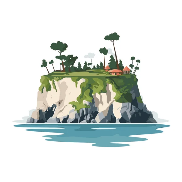 Ilha Rocha Mar Vetor Plana Minimalista Ilustração Isolada — Vetor de Stock