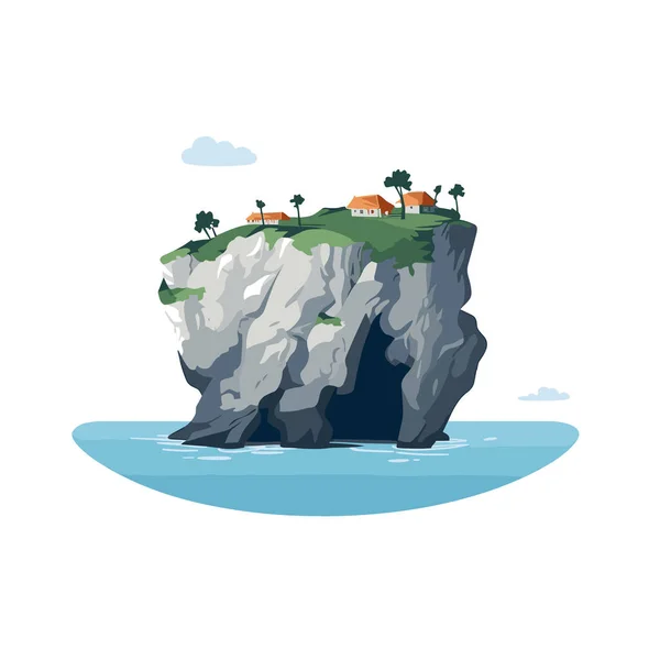 海ベクトルの岩島フラットミニマルな単離イラスト — ストックベクタ