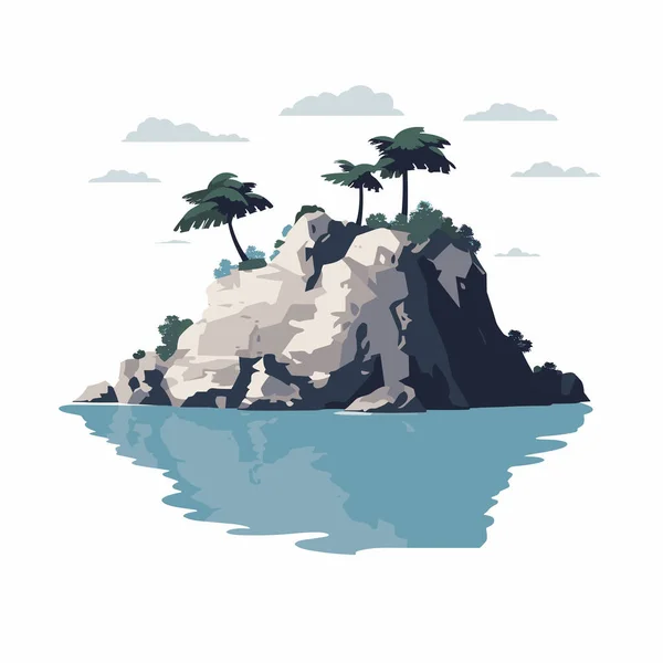 Ilha Rocha Mar Vetor Plana Minimalista Ilustração Isolada — Vetor de Stock
