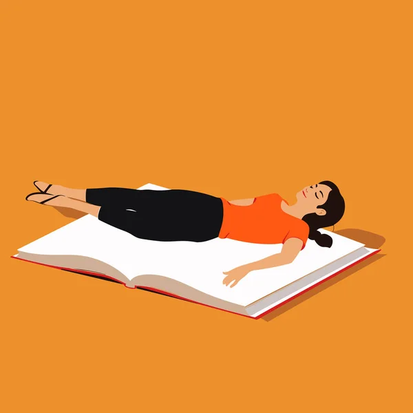 Woman Laying Large Book Vector Flat Isolated Illustration — Stock Vector