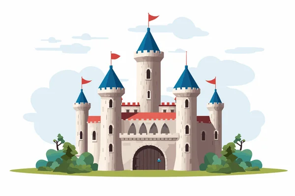 城堡矢量平面简约的资产孤立的例证 — 图库矢量图片