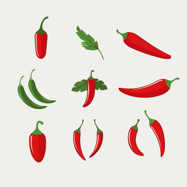 Chili Peper Set Vector Platte Minimalistische Geïsoleerde Illustratie — Stockvector