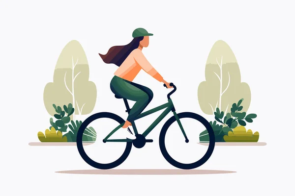 Mulher Bicicleta Vetor Plana Minimalista Ilustração Isolada — Vetor de Stock