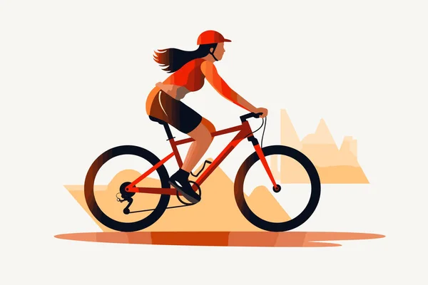 Женщина Велосипеде Векторная Плоская Минималистичная Изолированная Иллюстрация — стоковый вектор