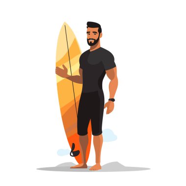 man standing with surfboard vector flat isolated illustration clipart