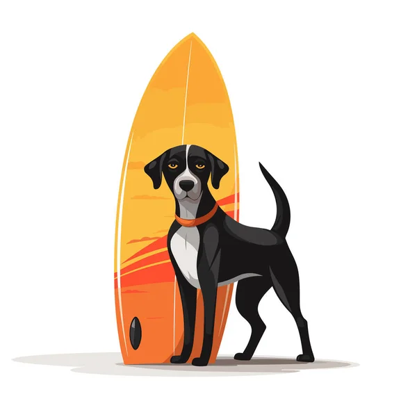Dog Standing Surfboard Vector Flat Isolated Illustration — Stock Vector
