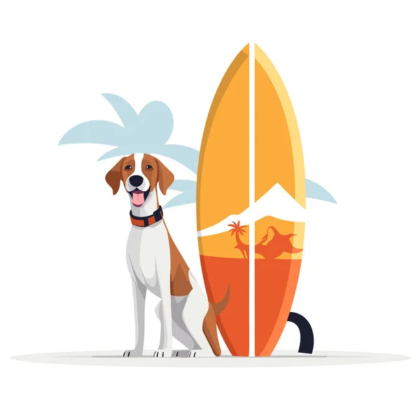 サーフボードベクトルフラット単離イラスト付きの犬 — ストックベクタ