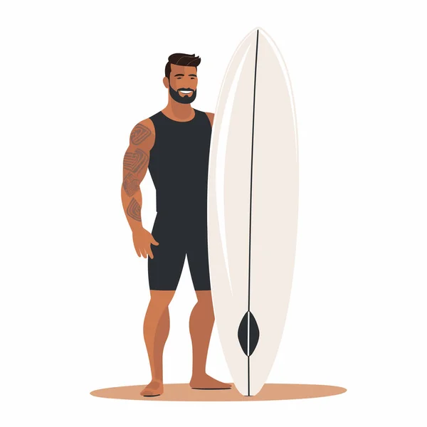 Muž Stojící Surf Vektor Ploché Izolované Ilustrace — Stockový vektor