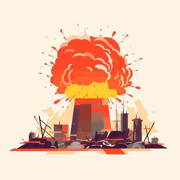 Explosionsvektor För Kärnkraftverk Platt Isolerad Illustration — Stock vektor