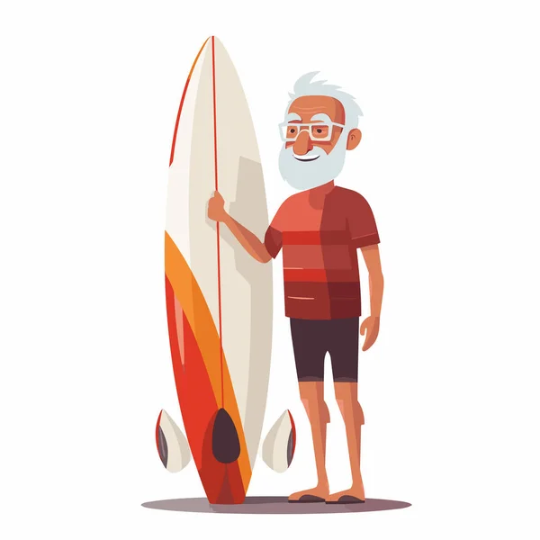 Starý Muž Stojící Surf Vektor Ploché Izolované Ilustrace — Stockový vektor