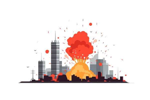 Illustrazione Isolata Piana Del Vettore Esplosione Della Centrale Nucleare — Vettoriale Stock