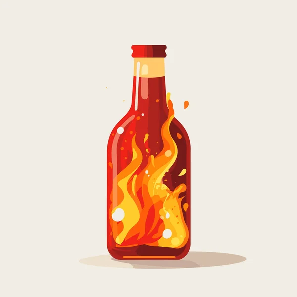 Botol Souce Dalam Api Vektor Datar Ilustrasi Terisolasi Minimalistik - Stok Vektor