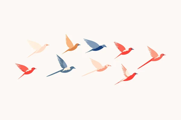 Stado Ptaków Wektor Płaski Minimalistyczny Izolowane Ilustracja — Wektor stockowy