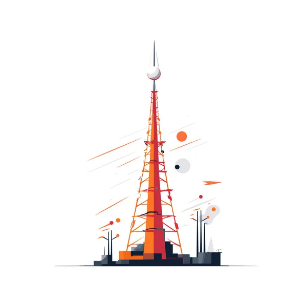 Torre Telecomunicazione Con Antenne Vettoriale Isolato Illustrazione — Vettoriale Stock