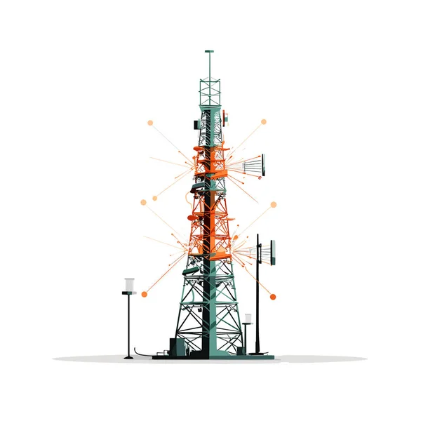 Menara Telekomunikasi Dengan Antena Vektor Terisolasi Ilustrasi - Stok Vektor