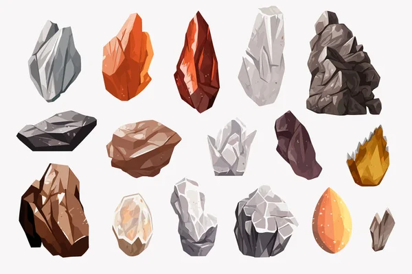 神奇岩石集矢量平面简约孤立的插图 — 图库矢量图片