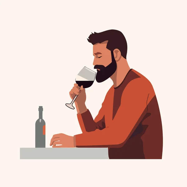 Hombre Beber Vino Vector Plano Minimalista Aislado Ilustración — Vector de stock