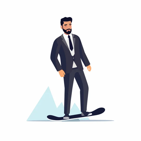 Snowboard Sporu Yapan Takım Elbiseli Bir Adam — Stok Vektör