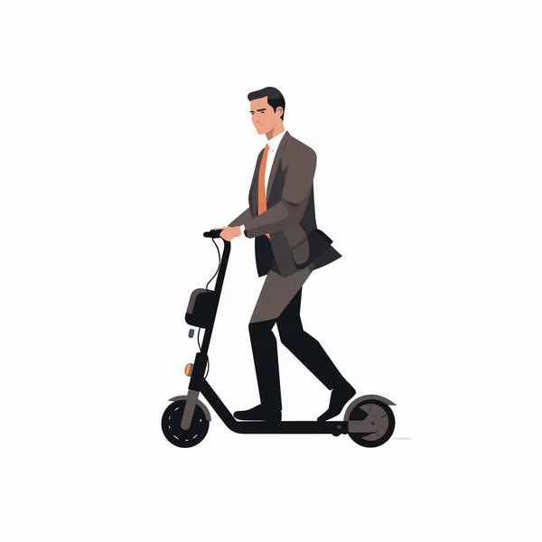 Mann Business Anzug Reitet Scooter Vektor Isolierte Illustration — Stockvektor