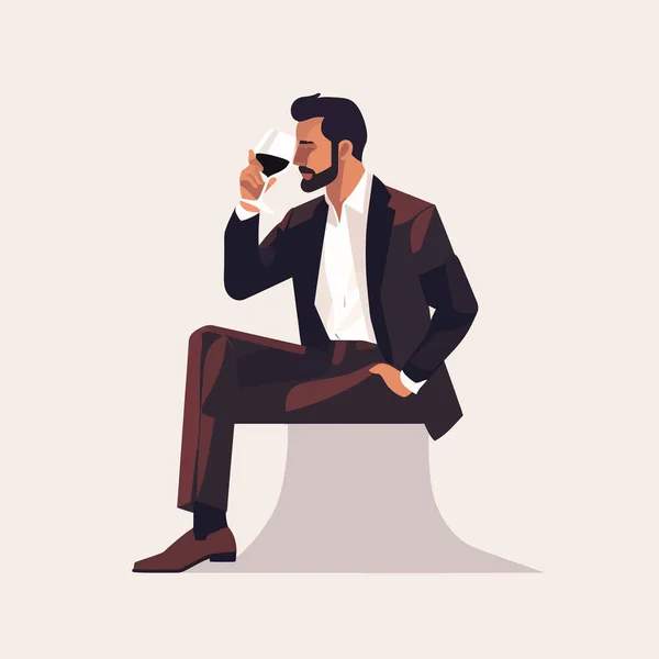 Człowiek Pije Wino Wektor Płaski Minimalistyczne Izolowane Ilustracja — Wektor stockowy