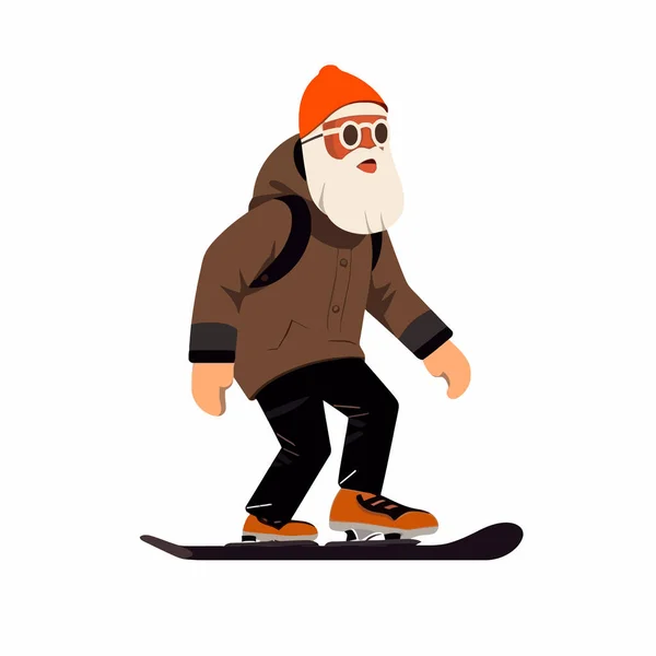 Oude Man Snowboarden Vector Platte Minimalistische Geïsoleerde Illustratie — Stockvector