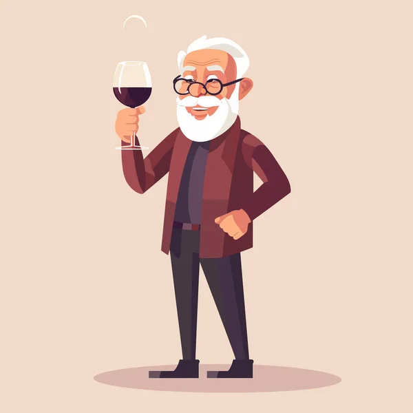 Old Man Drinking Wine Vector Flat Minimalistic Isolated Illustration — Stock Vector