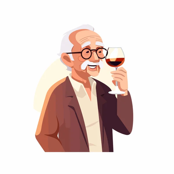 Old Man Drinking Wine Vector Flat Minimalistic Isolated Illustration — Stock Vector