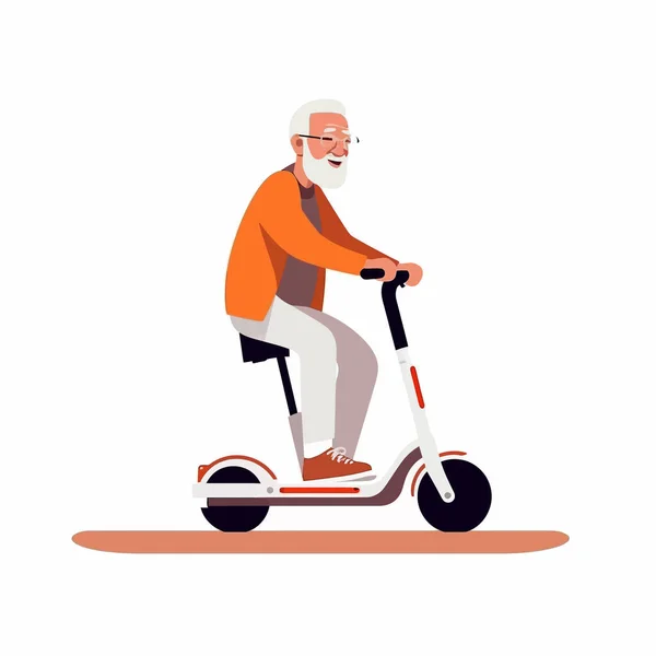 Viejo Hombre Montando Scooter Vector Plano Aislado Ilustración — Archivo Imágenes Vectoriales