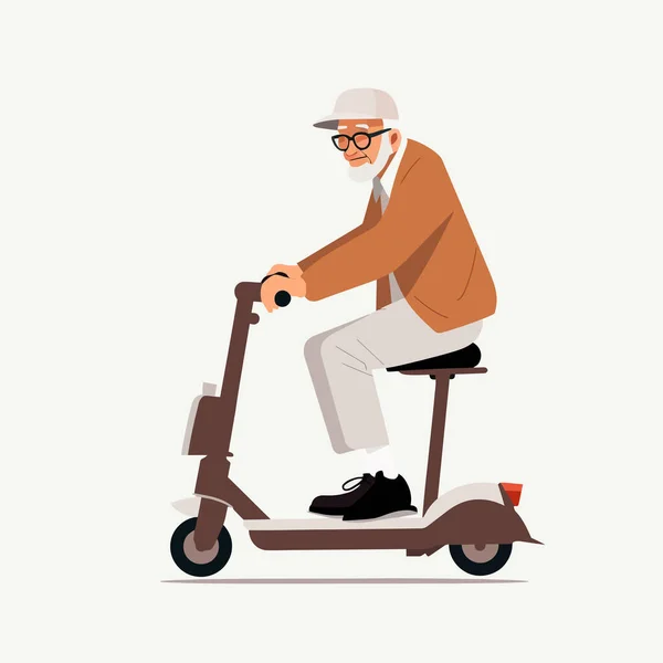 Yaşlı Adam Scooter Vektör Düz Çizim Sürerken — Stok Vektör