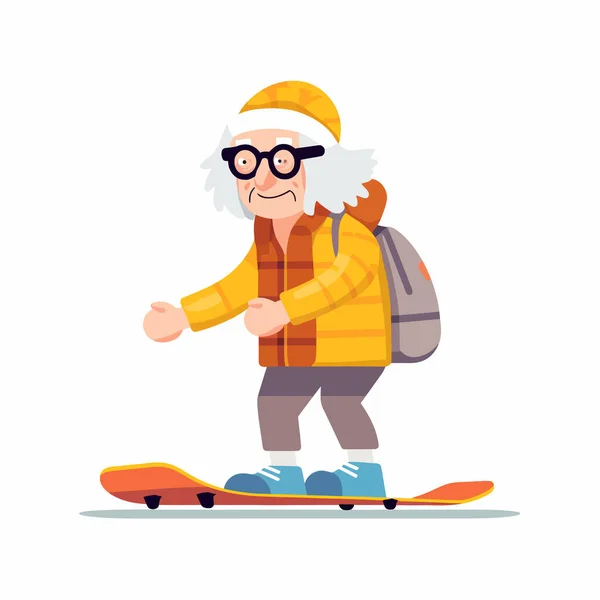 Yaşlı Kadın Snowboard Vektörü Düz Izole Çizim — Stok Vektör