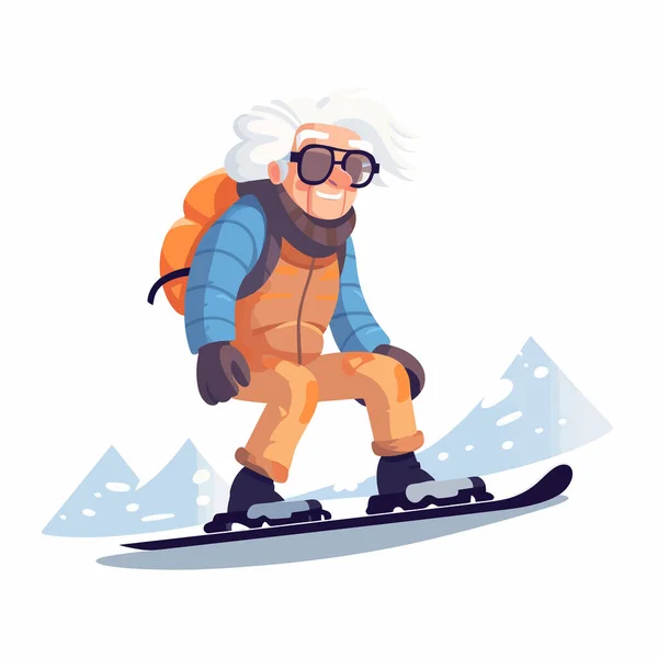 Yaşlı Kadın Snowboard Vektörü Düz Izole Çizim — Stok Vektör