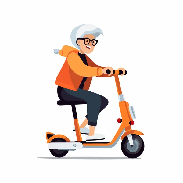 老年妇女骑电动车矢量平面孤立的说明 — 图库矢量图片