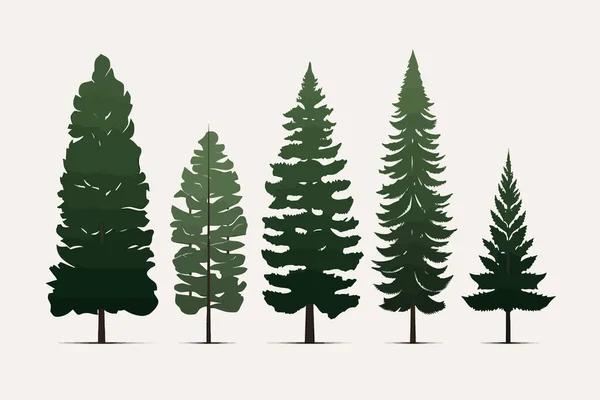 Çam Ağaçları Vektör Düz Minimalist Izole Resimleme Ayarladı — Stok Vektör