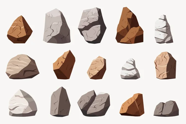 Скалы Устанавливают Векторные Плоские Минималистичные Изолированные Иллюстрации — стоковый вектор