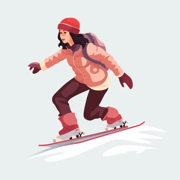 Kvinna Snowboard Vektor Platt Minimalistisk Isolerad Illustration — Stock vektor