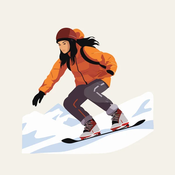 Woman Snowboarding Vector Flat Minimalistic Isolated Illustration — Stock Vector