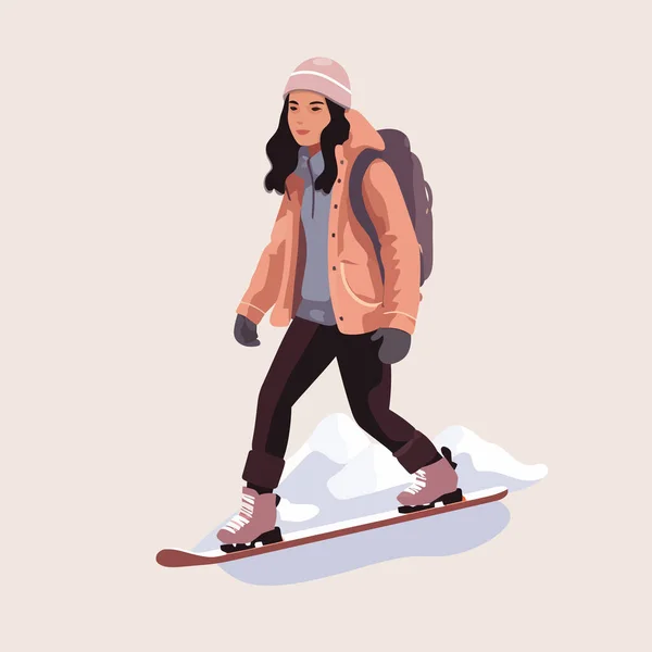 Kobieta Snowboarding Wektor Płaski Minimalistyczny Izolowane Ilustracja — Wektor stockowy
