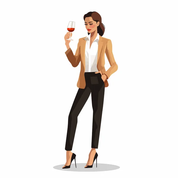 Wanita Dalam Pakaian Bisnis Minum Anggur Vektor Terisolasi Ilustrasi - Stok Vektor