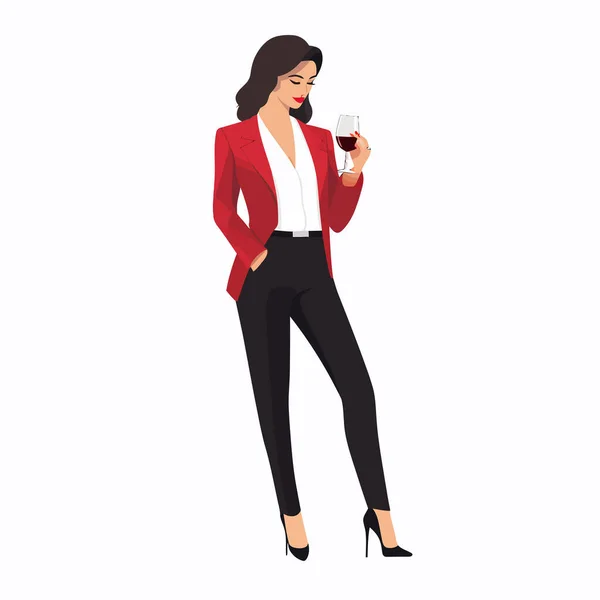 Žena Obleku Pití Víno Vektor Izolované Ilustrace — Stockový vektor