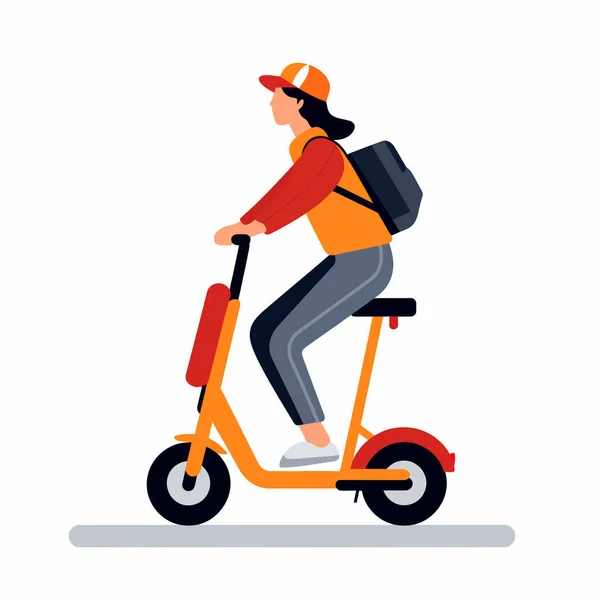 Woman Riding Scooter Vector Flat Minimalistic Isolated Illustration — Stock Vector
