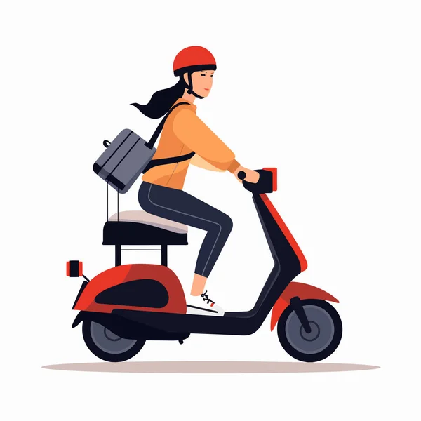 Femme Équitation Scooter Vecteur Plat Minimaliste Illustration Isolée — Image vectorielle